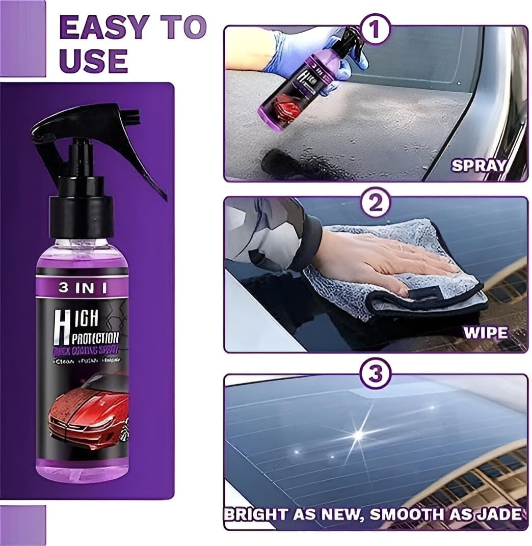 3 In 1 High Protection Quick Car Coating Spray Clean, Polish & Repair,