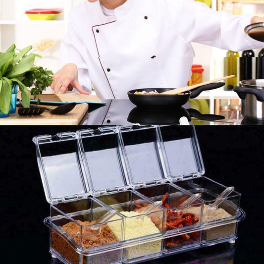 4PCS Crystal Clear Seasoning Box Acrylic Spice Rack Storage