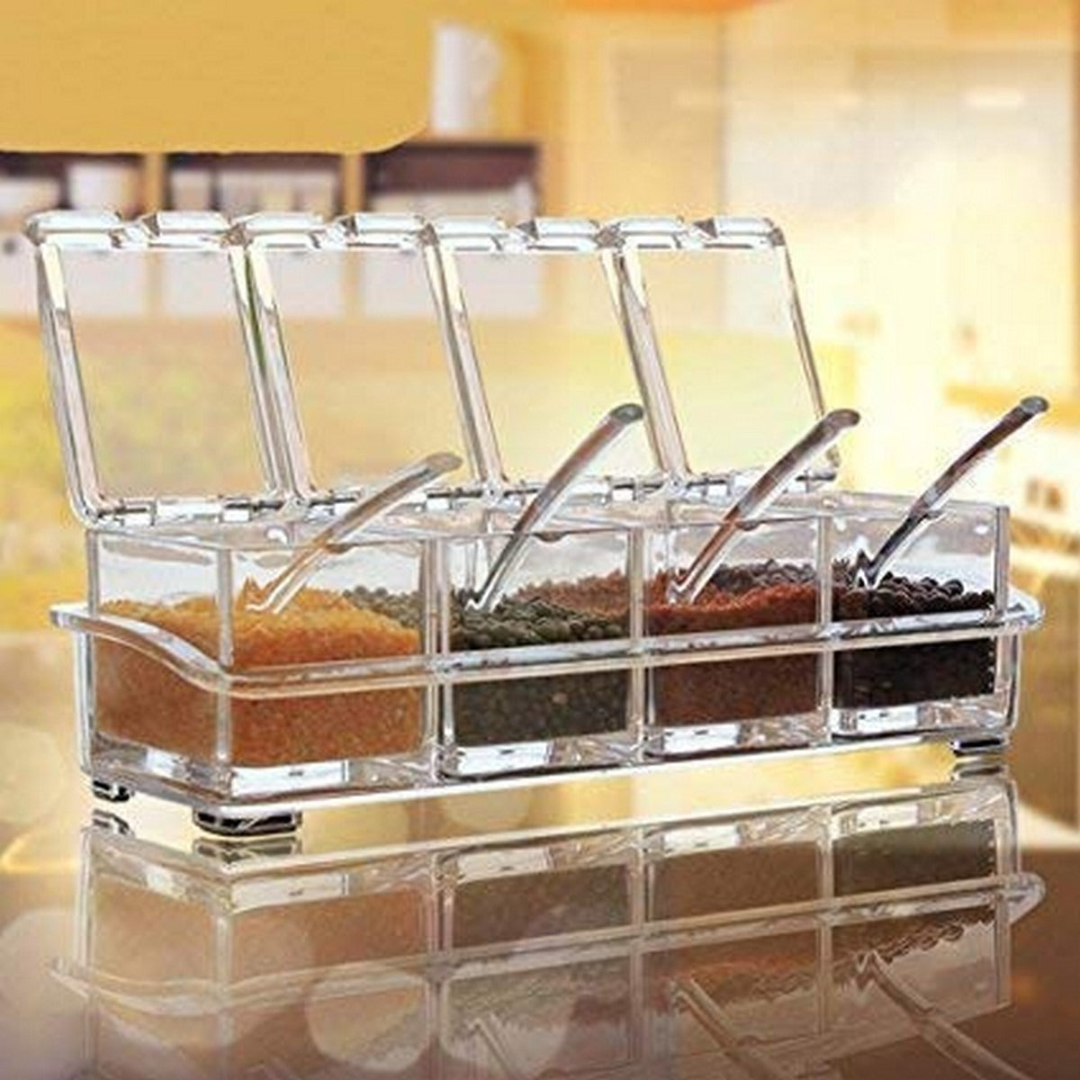 4PCS Crystal Clear Seasoning Box Acrylic Spice Rack Storage