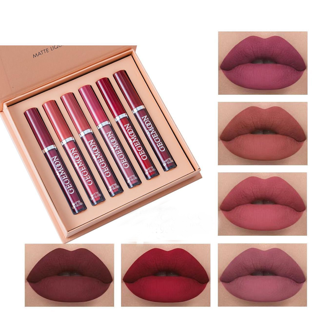 6Pcs Nude Makeup Lipstick Liquid Velvet Matte Gloss Lip Red Lipstick