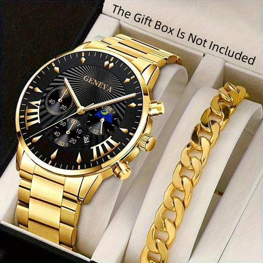 Pack of 2 Fashion Mens Stainless Steel Watches Wristwatch Calendar Luminous Clock Men