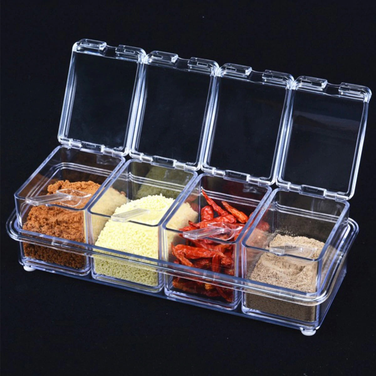 4PCS Crystal Clear Seasoning Box Acrylic Spice Rack Storage