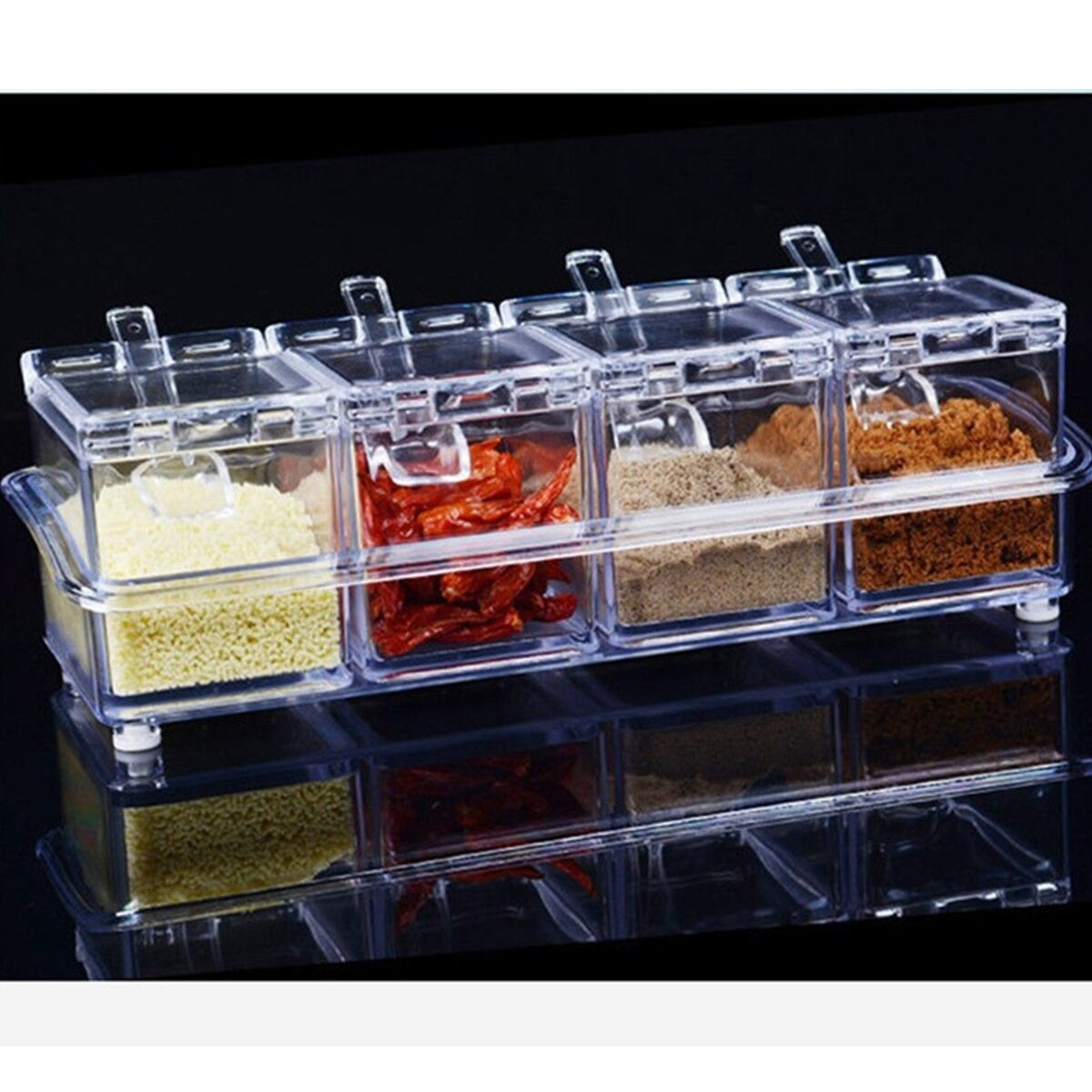4PCS Crystal Clear Seasoning Box Acrylic Spice Rack Storage