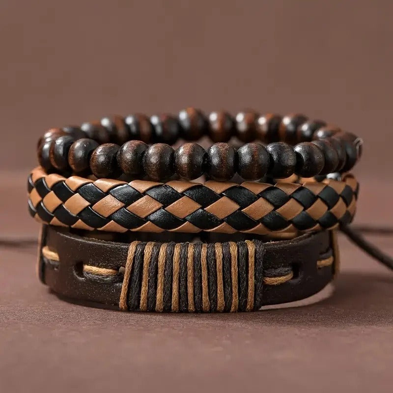 4Pcs New Male Leather Bracelet Watches Set Fashion Casual Accessories Men