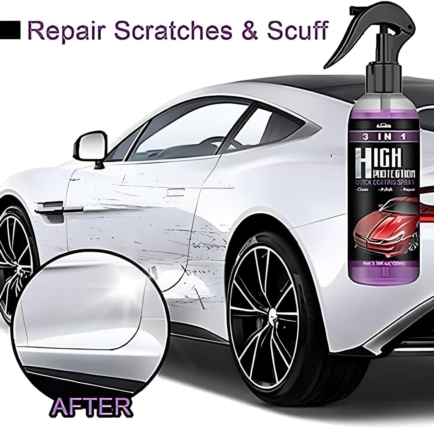 3 In 1 High Protection Quick Car Coating Spray Clean, Polish & Repair,