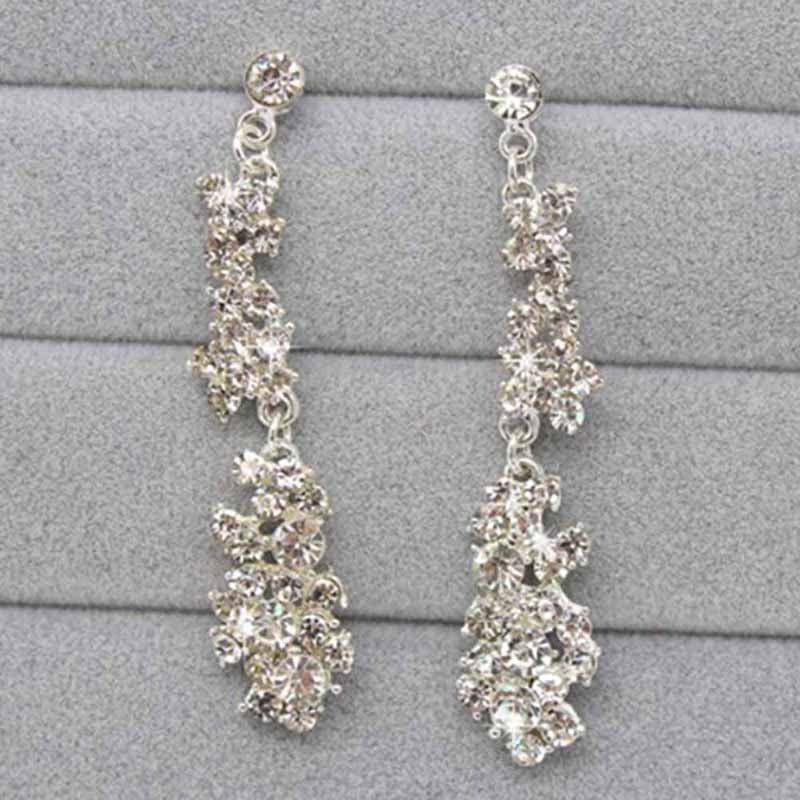 Eshylala Women Rhinestone Crystal Collar Necklace Earrings Wedding Party Jewelry Set