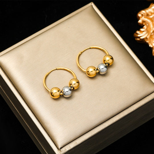 EILIECK 316L Stainless Steel 18K Gold Plated Bead Pendant Necklace Earrings Jewelry Set