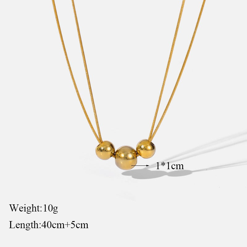 EILIECK 316L Stainless Steel 18K Gold Plated Bead Pendant Necklace Earrings Jewelry Set
