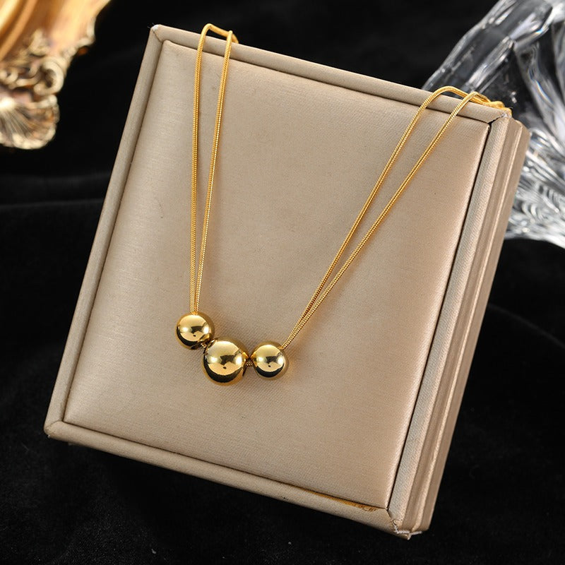 EILIECK 316L Stainless Steel 18K Gold Plated Bead Pendant Necklace Earrings Jewelry Set