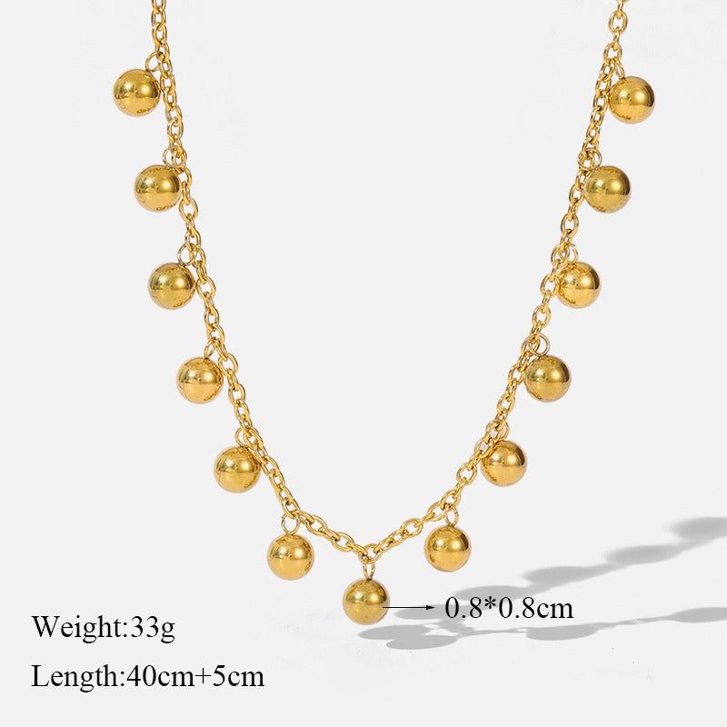 EILIECK 316L Stainless Steel 18K Gold Plated Bead Pendant Necklace Earrings Jewelry Set