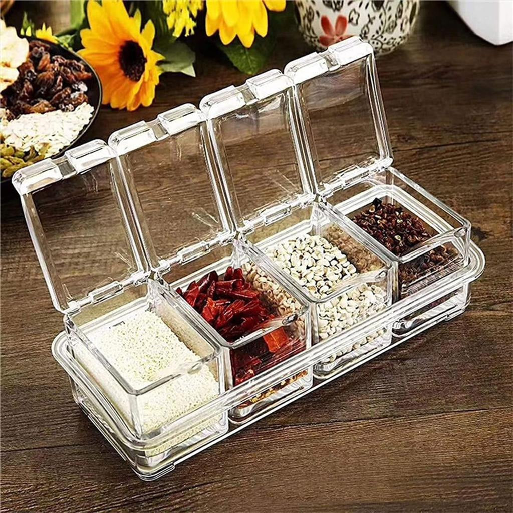 4PCS Crystal Clear Seasoning Box Acrylic Spice Rack Storage