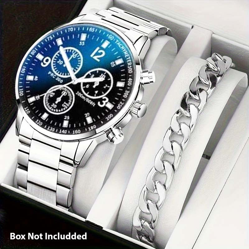 Pack of 2 Fashion Mens Stainless Steel Watches Wristwatch Calendar Luminous Clock Men