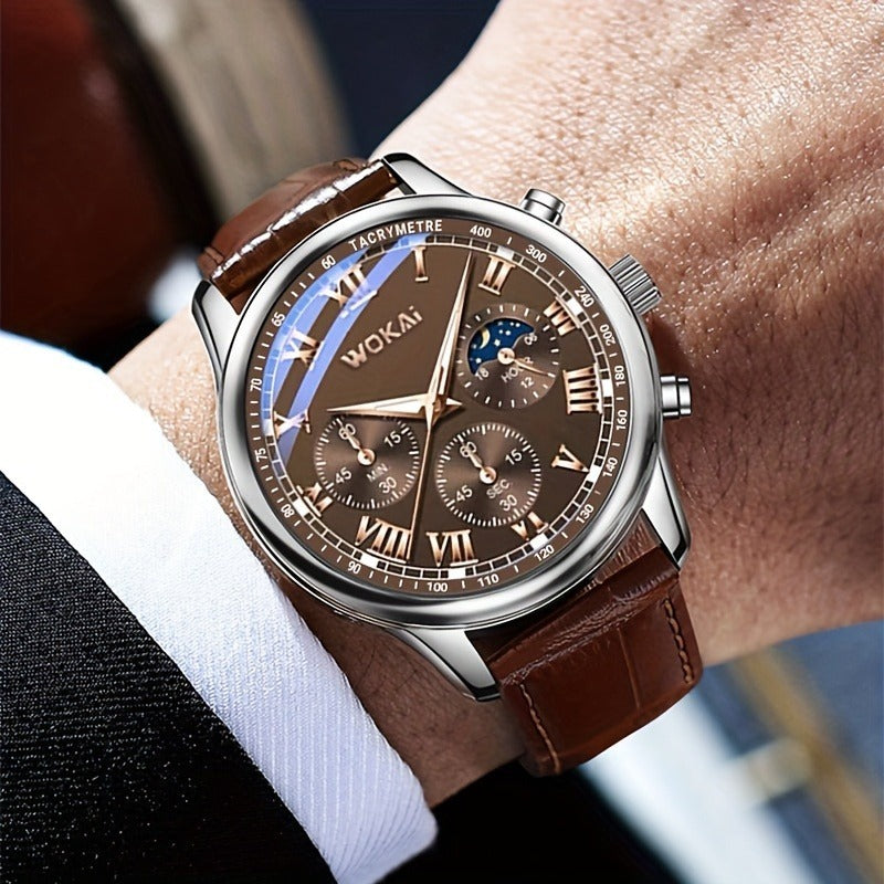 Men Business Wrist Watch Quartz Casual Belt Men's Watch Brown Watch