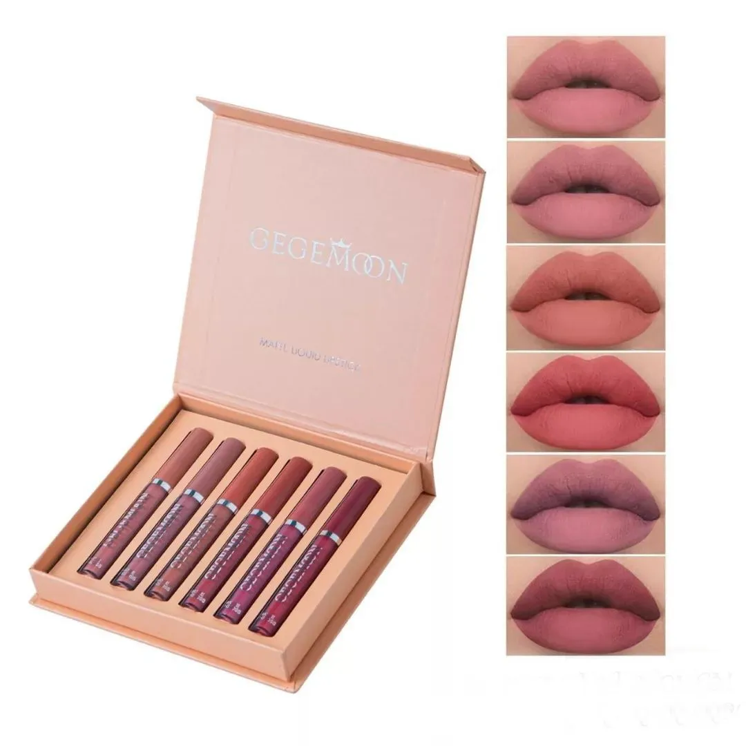 6Pcs Nude Makeup Lipstick Liquid Velvet Matte Gloss Lip Red Lipstick