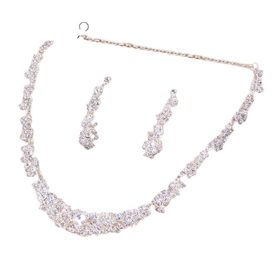 Eshylala Women Rhinestone Crystal Collar Necklace Earrings Wedding Party Jewelry Set