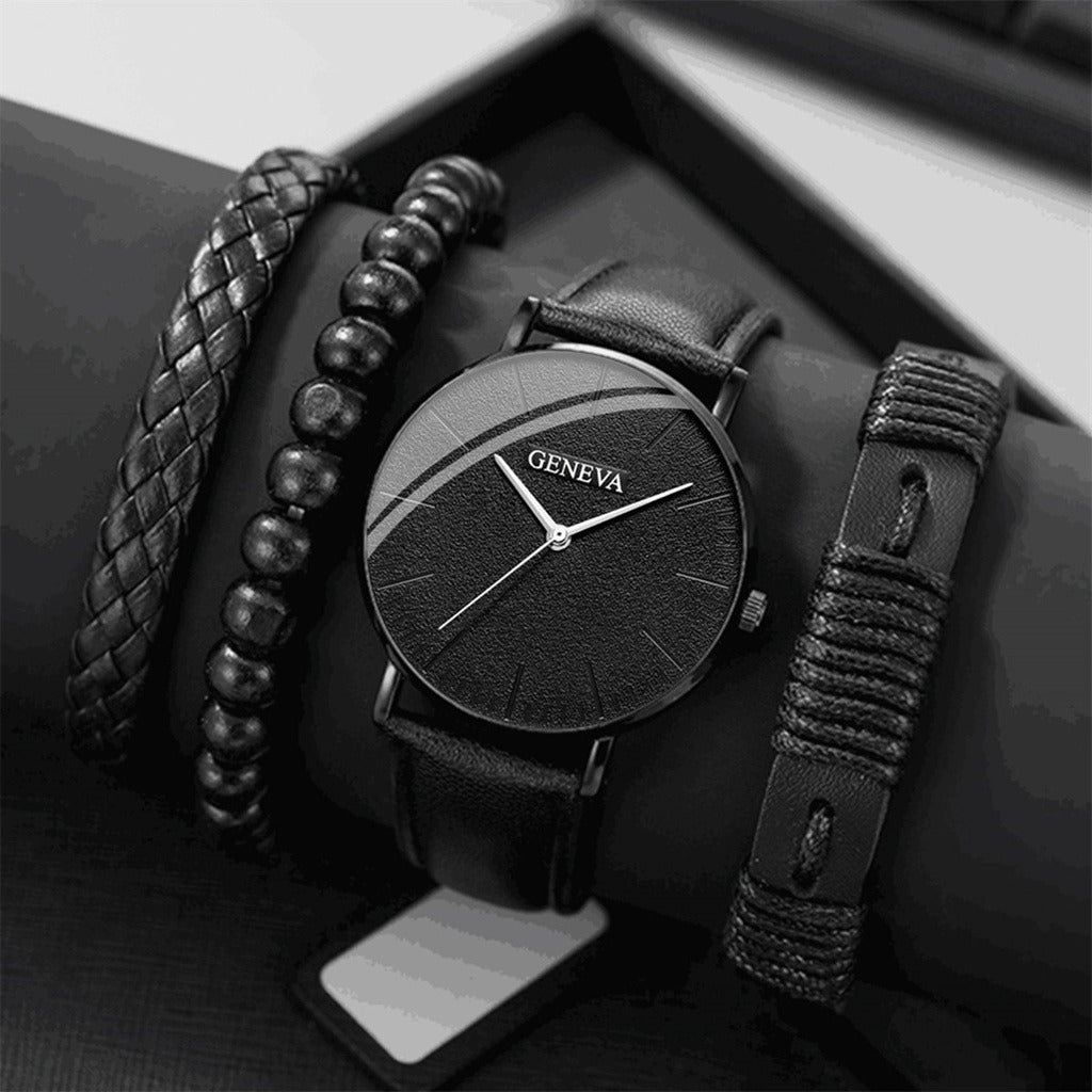 4Pcs New Male Leather Bracelet Watches Set Fashion Casual Accessories Men