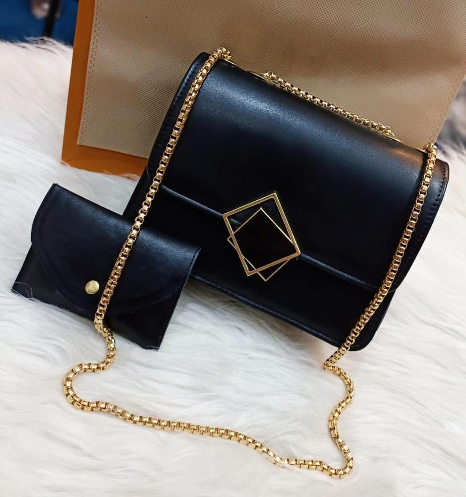 Hand Bags / 2 Pcs PU Leather Hand Bag With Long Golden Chain For Girls