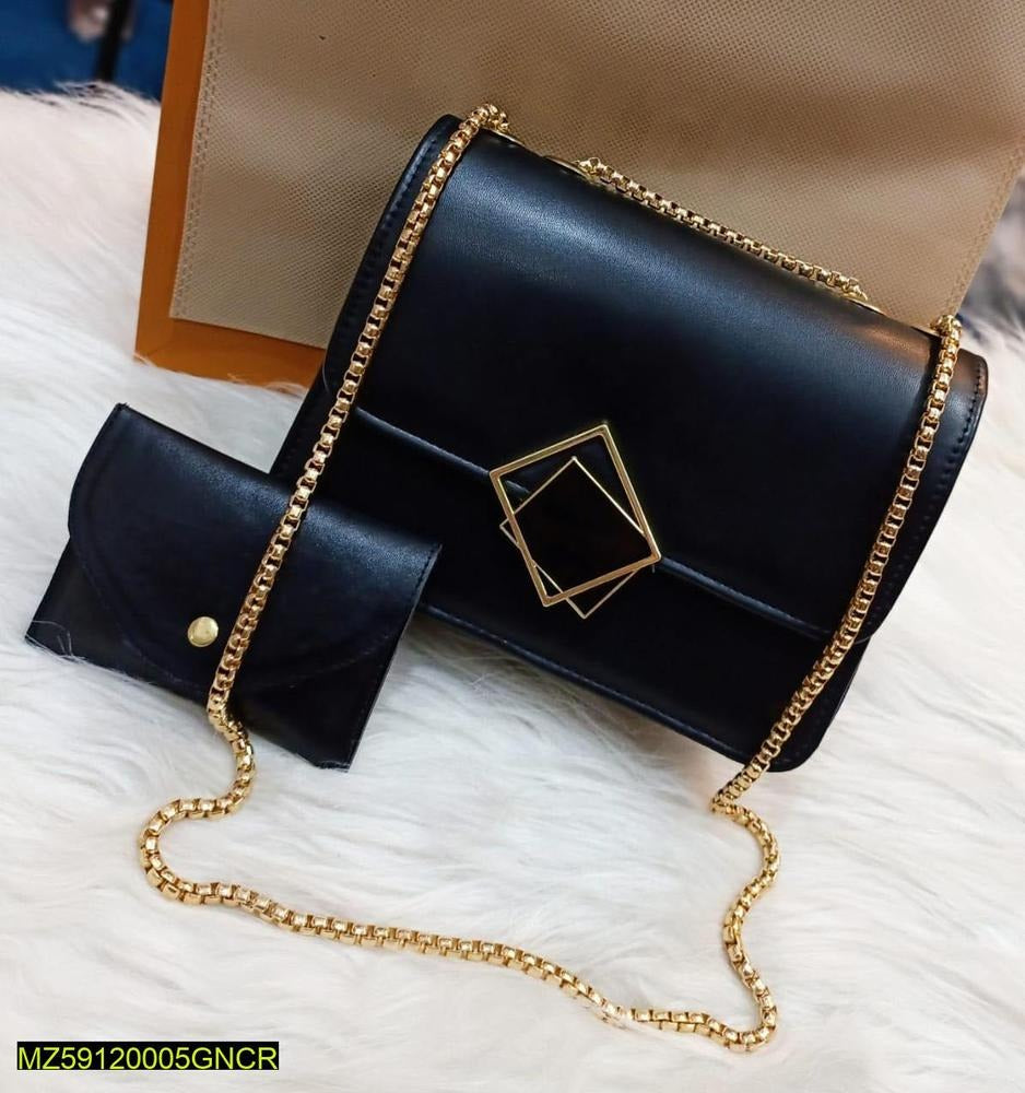 Hand Bags / 2 Pcs PU Leather Hand Bag With Long Golden Chain For Girls