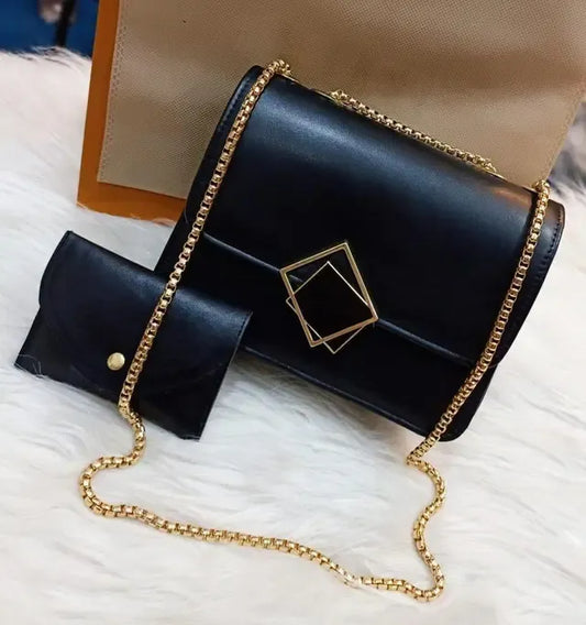 Hand Bags / 2 Pcs PU Leather Hand Bag With Long Golden Chain For Girls