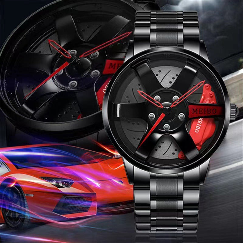 Qingwen Fashion Trend Wheel Hub Men Watch Steel Band Men's Quartz Watch