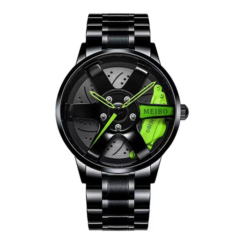 Qingwen Fashion Trend Wheel Hub Men Watch Steel Band Men's Quartz Watch