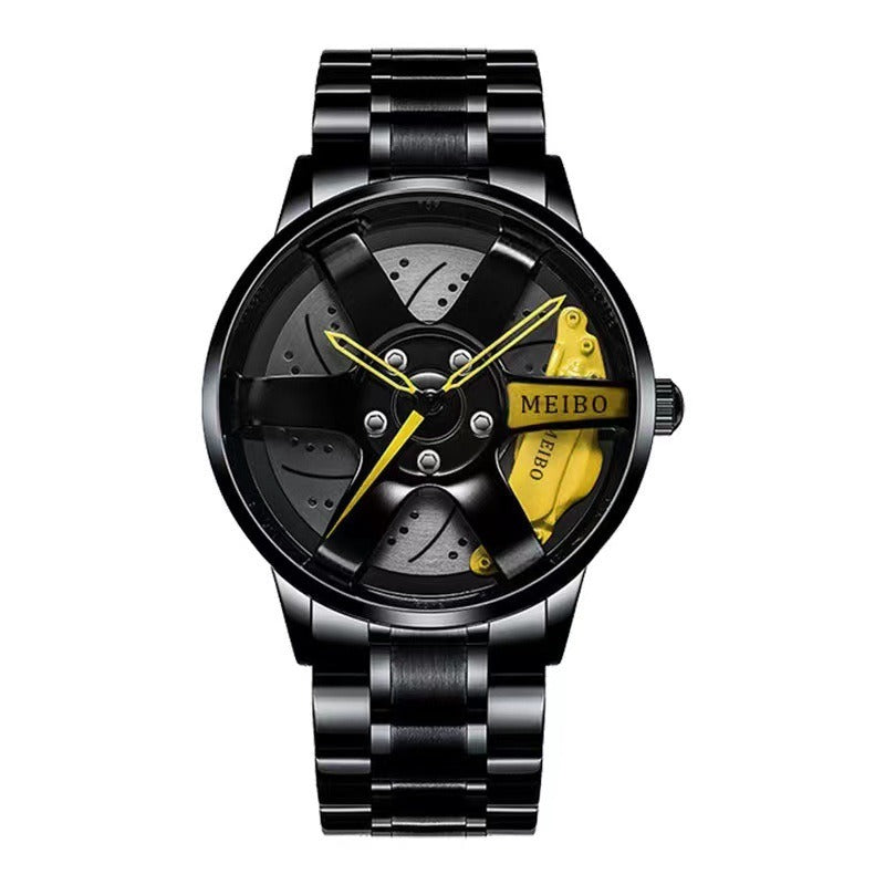 Qingwen Fashion Trend Wheel Hub Men Watch Steel Band Men's Quartz Watch