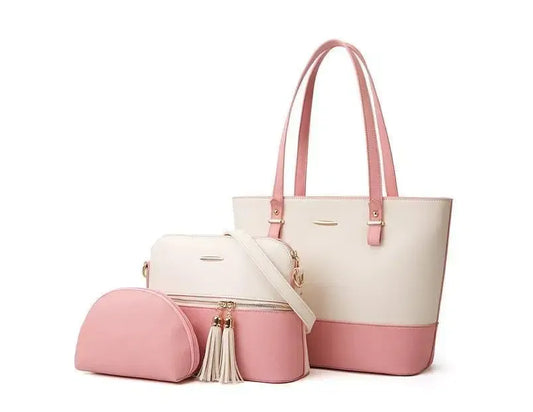 Hand Bags / Women's PU Leather Textured Hand Bag Set