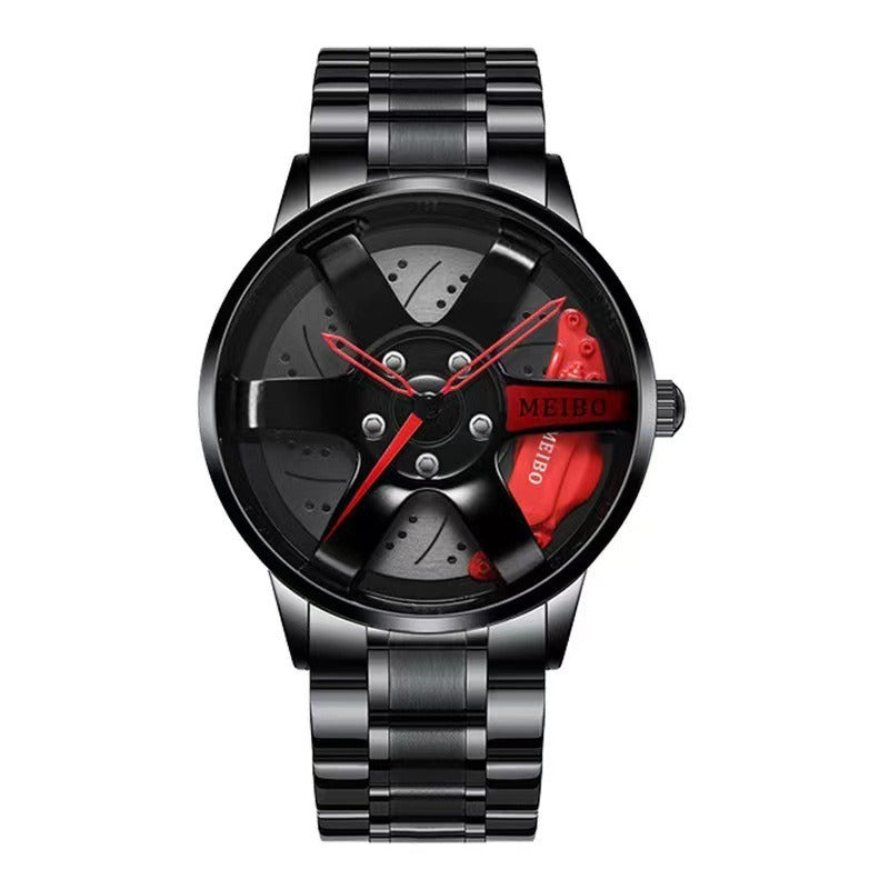 Qingwen Fashion Trend Wheel Hub Men Watch Steel Band Men's Quartz Watch